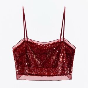 Zara Red Sequin Crop Top